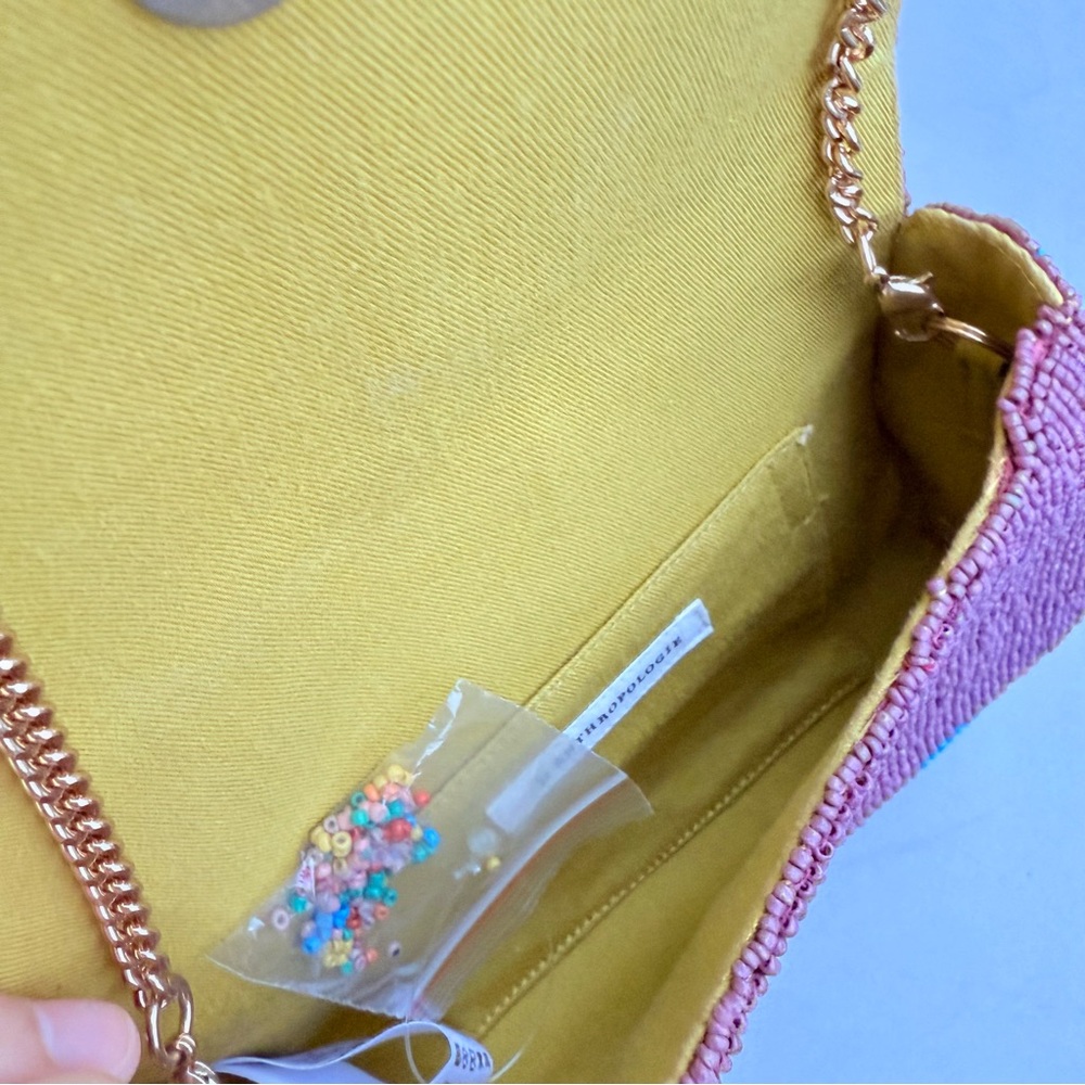 Anthropologie Red and Pink Beaded Clutch with Gold Chain - Picture 3 of 3